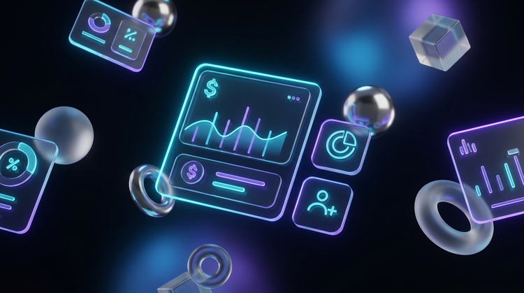 Floating glass dashboard collage